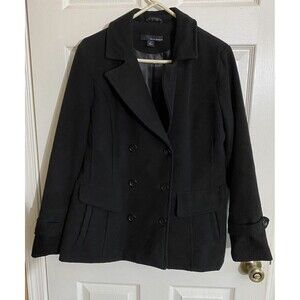 Harve Benard Black Button Up Pea Coat Front Pockets Womens Size Medium